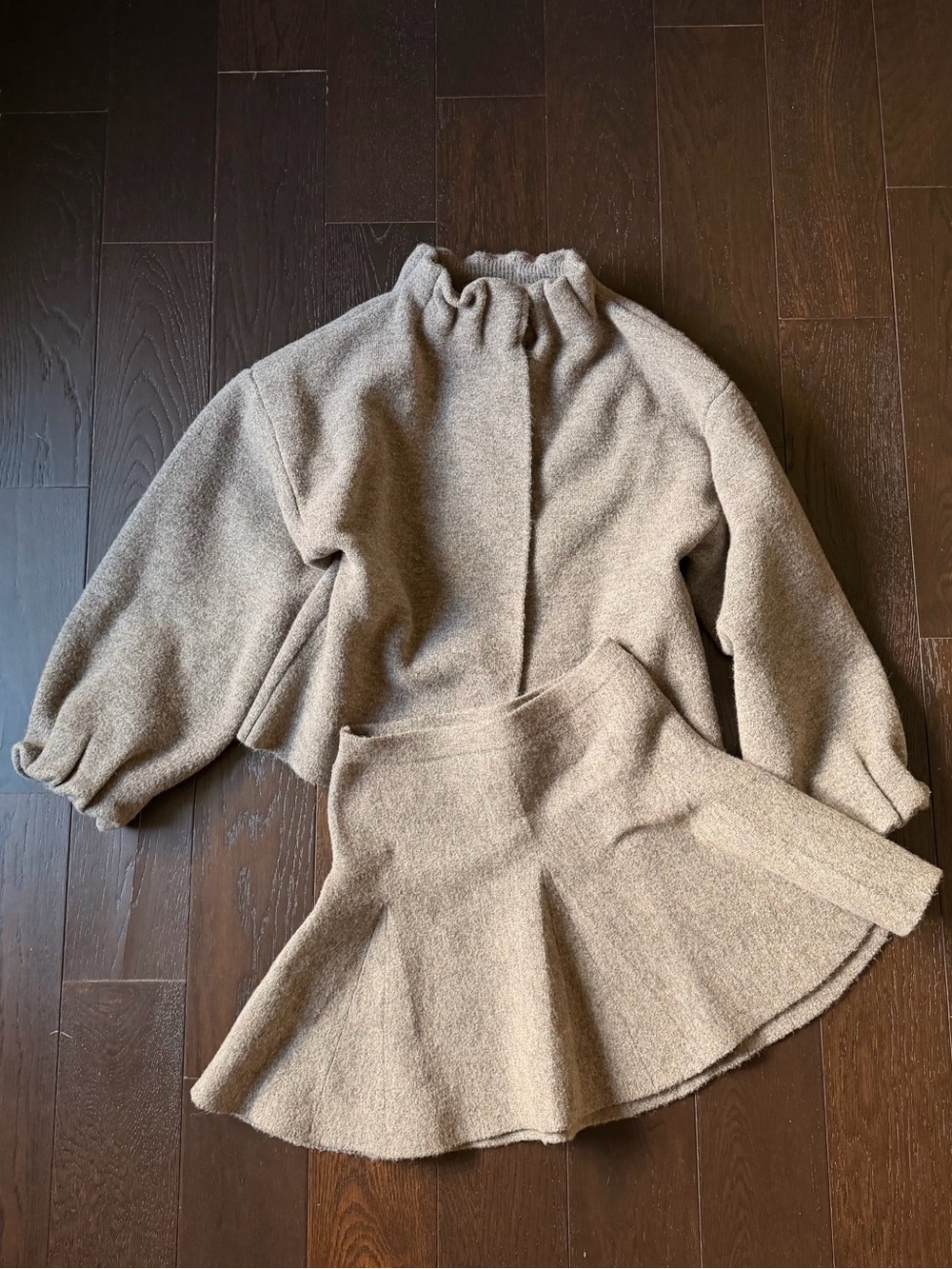 ZARA Knit Bomber Jacket + Mini Skirt SET, Charcoal Gray